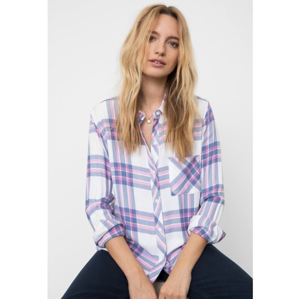 Rails Hunter Plaid Button Down Top in White Sky Pink Blue Size Medium